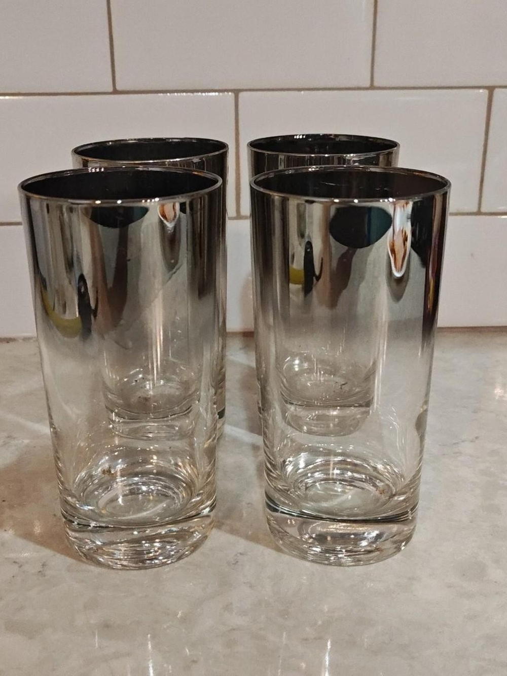 Dorothy Thorpe Vintage Silver Fade Ombré Barware Highball Tumblers - Set 4